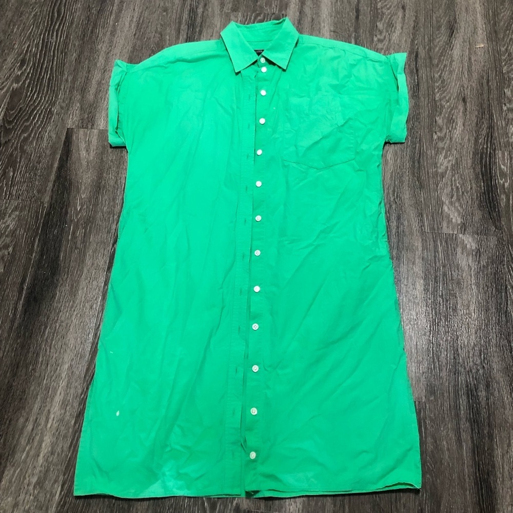 Banana Republic Green Short Sleeve Poplin Midi Shirtdress Slits Medium